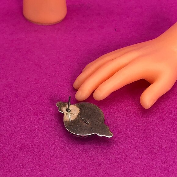 Vintage silver earrings with black cabochon stone 925 - 00G00O - Picture 3 of 3